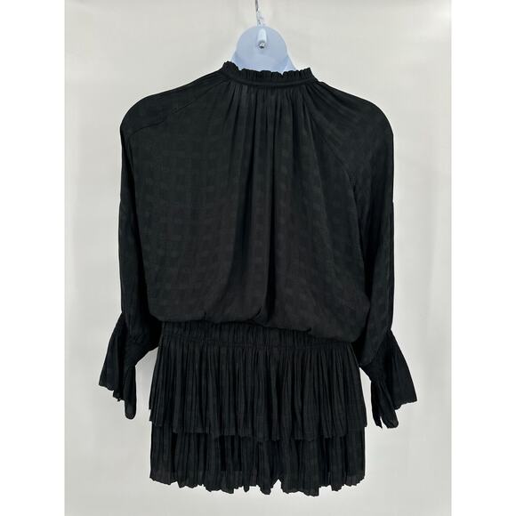 Current Air Jacquard Mini Dress Medium Tie Neck Pleated Whimsy Layered Fairygoth - Picture 11 of 12